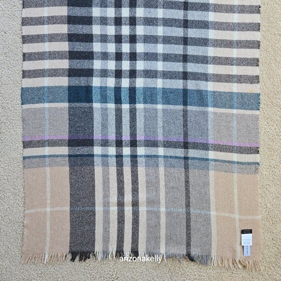 NWOT J. Crew Wool Woven Plaid Scarf Grey Tan Lavender Purple - Picture 1 of 10